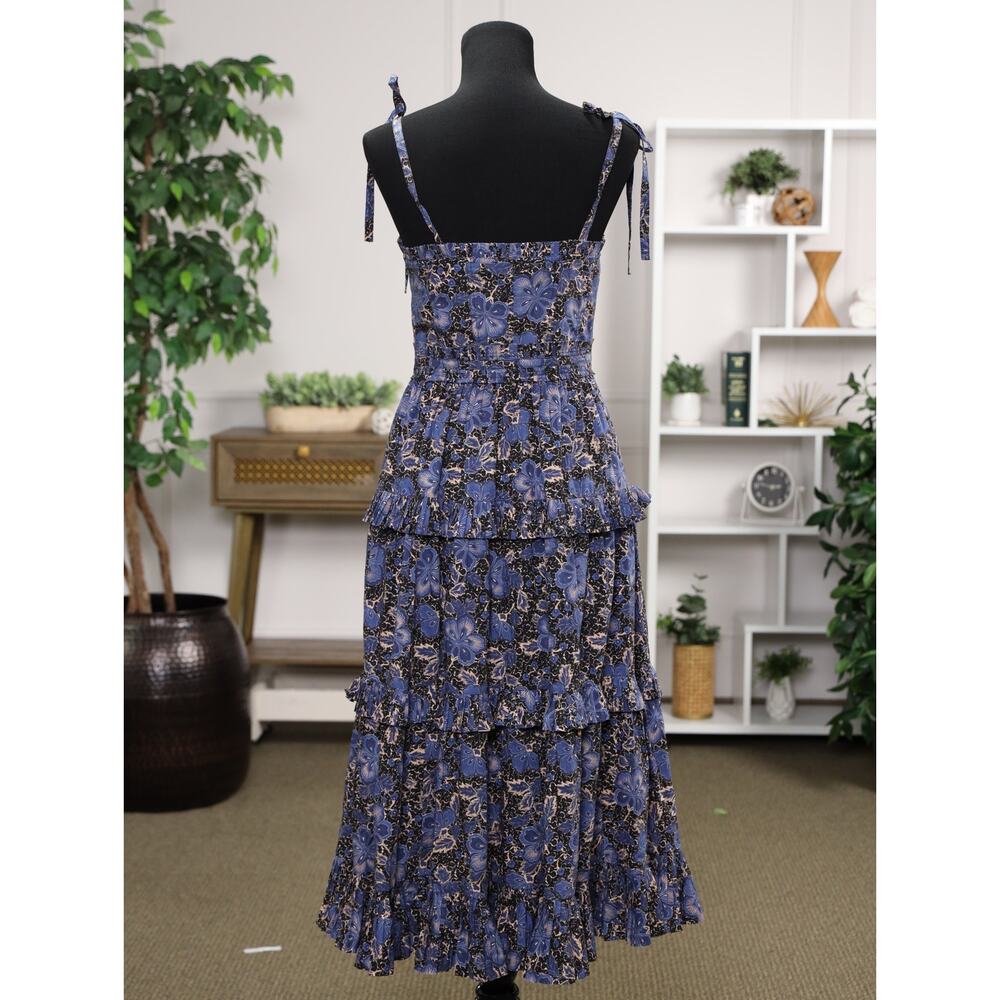Rare Boho Luxe Ulla Johnson Capsule Collection Tiered Blue Floral Maxi Dress 6 - Picture 6 of 16